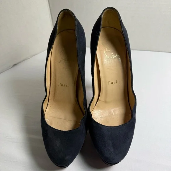 Christian Louboutin Red Bottom Navy Suede Platform Pumps Heels Size 37 - Picture 10 of 15